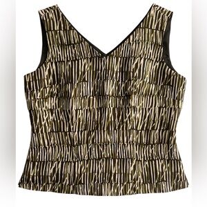 Robbie Bee 100% Silk Brown, Khaki Green and Cream Patterned Tank Top, Size 6